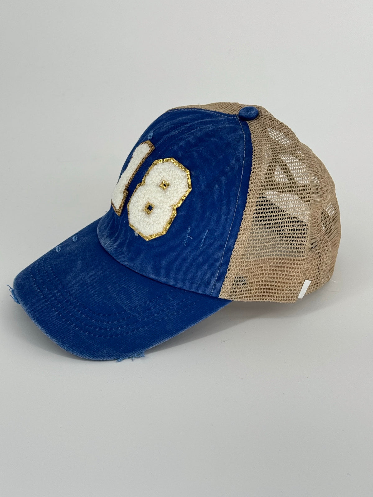 Lucky '18' blue ponytail hat