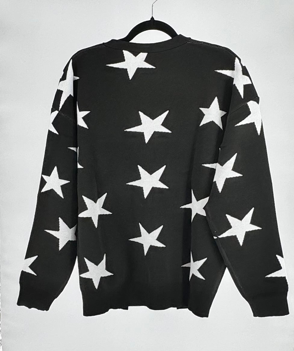 Black ‘starry’ open front sweater
