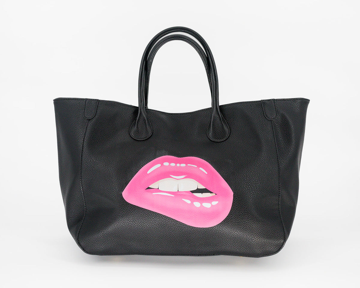 Vegan black bag with pink lips