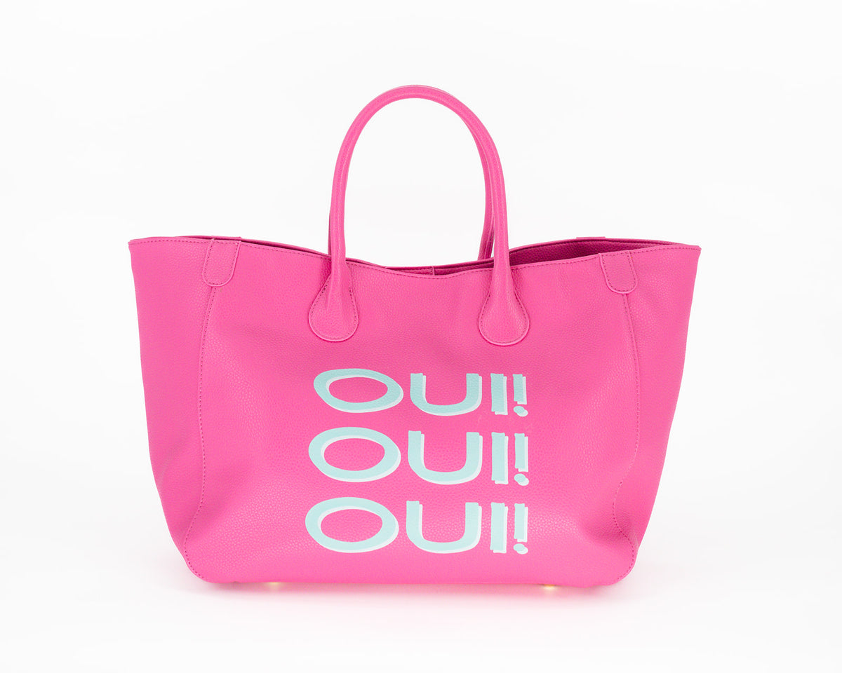 Vegan hot pink bag with Oui Oui Oui